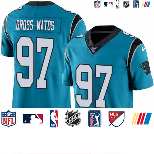 Custom Panthers #97 Yetur Gross-Matos Blue Men’s Stitched NFL Limited Rush 100th Season Jersey