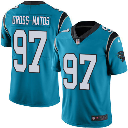 Custom Panthers #97 Yetur Gross-Matos Blue Men’s Stitched NFL Limited Rush Jersey