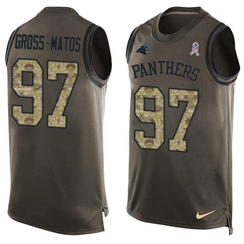 Custom Panthers #97 Yetur Gross-Matos Green Men’s Stitched NFL Limited Salute To Service Tank Top Jersey