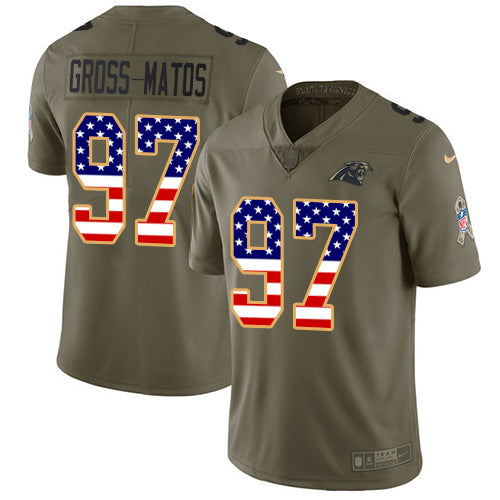 Custom Panthers #97 Yetur Gross-Matos Oliv USA Flag Men’s Stitched NFL Limited 2017 Salute To Service Jersey