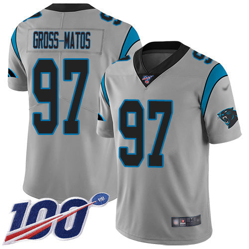 Custom Panthers #97 Yetur Gross-Matos Silver Men’s Stitched NFL Limited Inverted Legend 100th Season Jersey