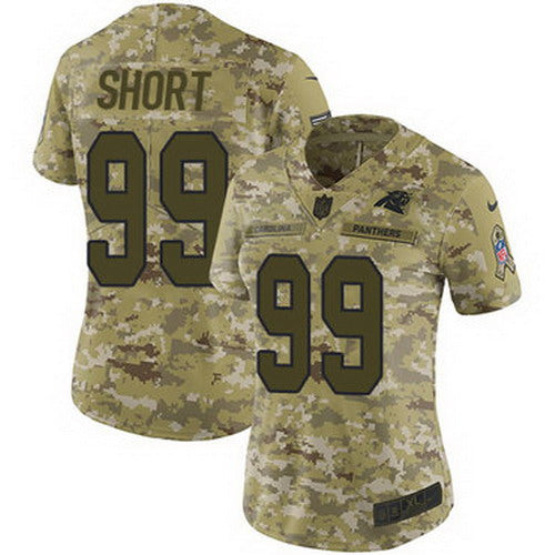 Custom Panthers #99 Kawann Short Camo Women’s Stitched NFL Limited 2018 Salute to Service Jersey