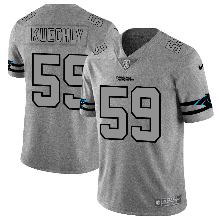 Custom Panthers 59 Luke Kuechly 2019 Gray Gridiron Gray Vapor Untouchable Limited Jersey