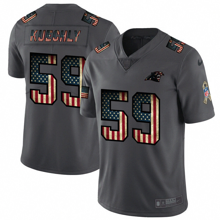 Custom Panthers 59 Luke Kuechly 2019 Salute To Service USA Flag Fashion Limited Jersey