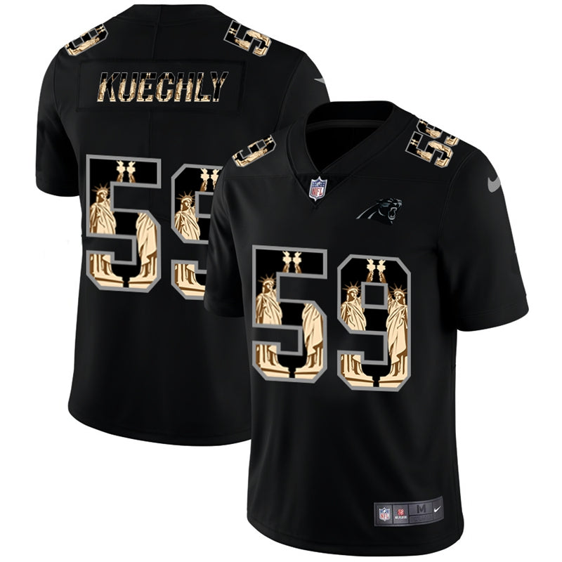 Custom Panthers 59 Luke Kuechly Black Statue Of Liberty Limited Jersey