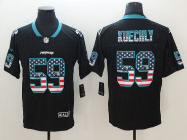 Custom Panthers 59 Luke Kuechly Black USA Flag Color Rush Limited Jersey