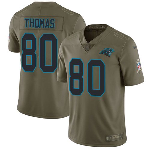 Custom Panthers 80 Ian Thomas Olive Salute To Service Limited Jersey