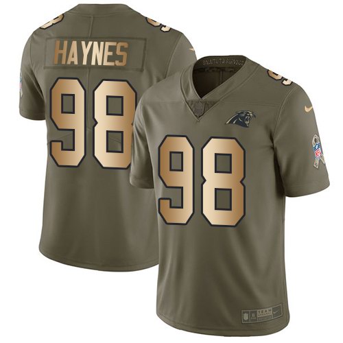 Custom Panthers 98 Marquis Haynes Olive Gold Salute To Service Limited Jersey