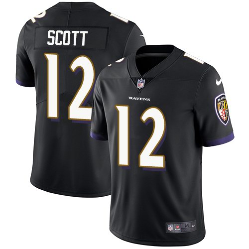 Custom Ravens 12 Jaleel Scott Black Vapor Untouchable Limited Jersey