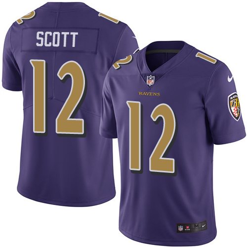Custom Ravens 12 Jaleel Scott Purple Color Rush Limited Jersey