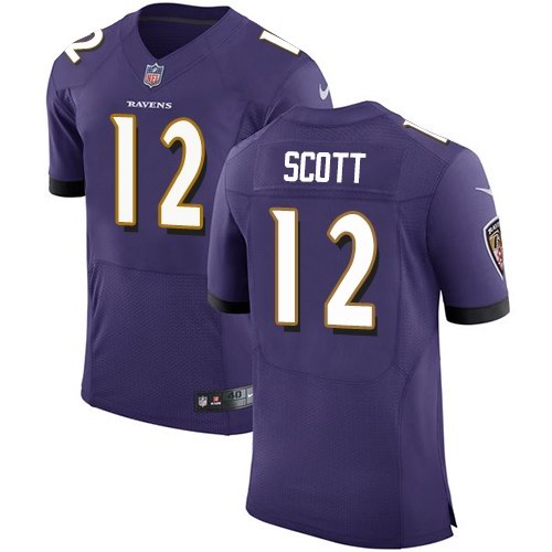 Custom Ravens 12 Jaleel Scott Purple Elite Jersey