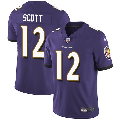 Custom Ravens 12 Jaleel Scott Purple Vapor Untouchable Limited Jersey