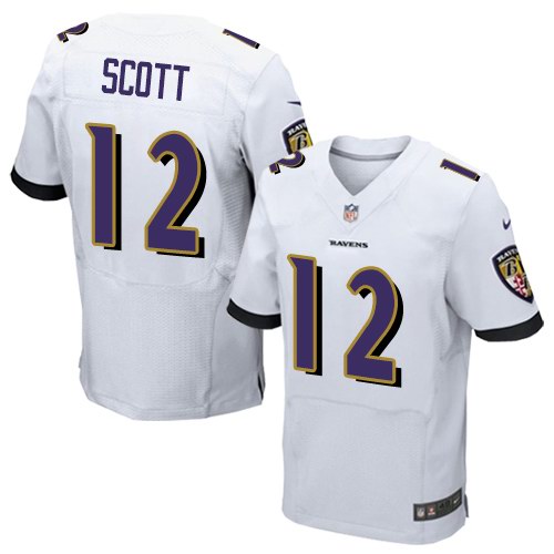 Custom Ravens 12 Jaleel Scott White Elite Jersey