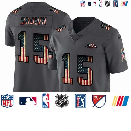 Custom Ravens 15 Marquise Brown 2019 Salute To Service USA Flag Fashion Limited Jersey