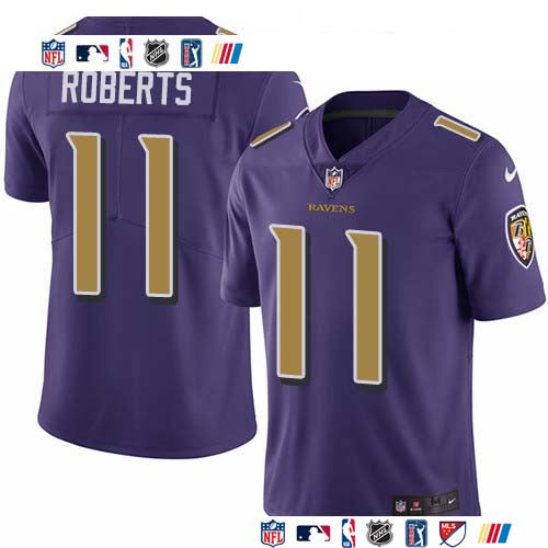 Custom Ravens #11 Seth Roberts Purple Men’s Stitched NFL Limited Rush Jersey