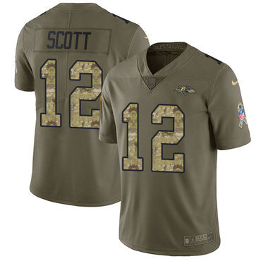 Custom Ravens #12 Jaleel Scott Olive Camo Men’s Stitched NFL Limited 2017 Salute To Service Jersey