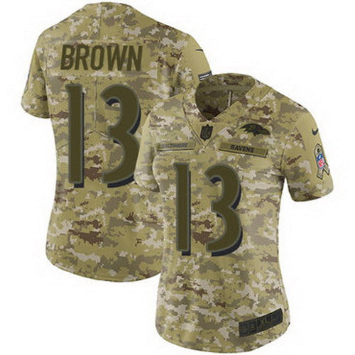 Custom Ravens #13 John Brown Camo Women’s Stitched NFL Limited 2018 Salute to Service Jersey