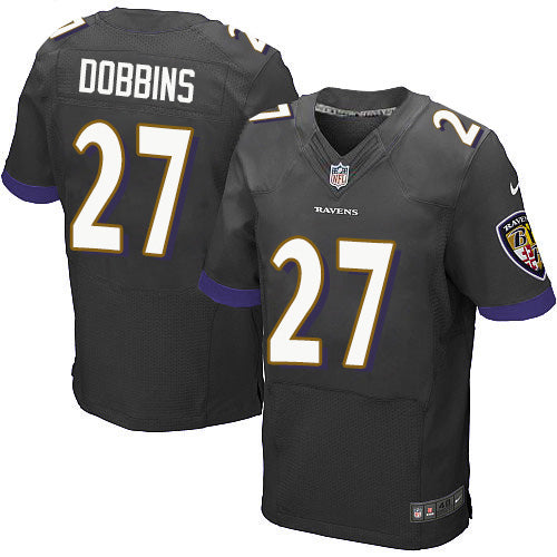 Custom Ravens #27 J.K. Dobbins Black Alternate Men’s Stitched NFL New Elite Jersey