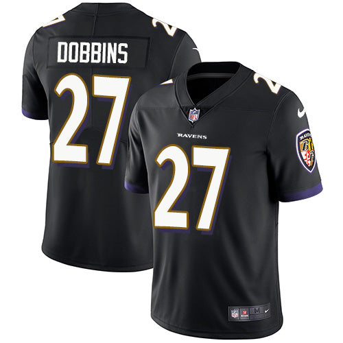 Custom Ravens #27 J.K. Dobbins Black Alternate Men’s Stitched NFL Vapor Untouchable Limited Jersey