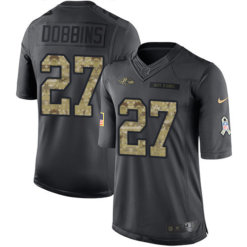 Custom Ravens #27 J.K. Dobbins Black Men’s Stitched NFL Limited 2016 Salute to Service Jersey