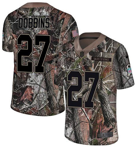 Custom Ravens #27 J.K. Dobbins Camo Men’s Stitched NFL Limited Rush Realtree Jersey