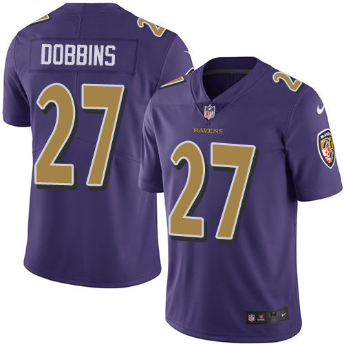 Custom Ravens #27 J.K. Dobbins Purple Men’s Stitched NFL Limited Rush Jersey