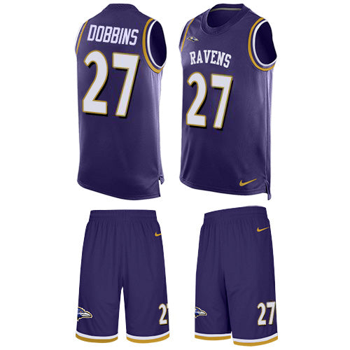 Custom Ravens #27 J.K. Dobbins Purple Team Color Men’s Stitched NFL Limited Tank Top Suit Jersey