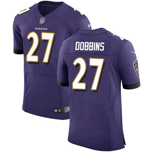 Custom Ravens #27 J.K. Dobbins Purple Team Color Men’s Stitched NFL Vapor Untouchable Elite Jersey