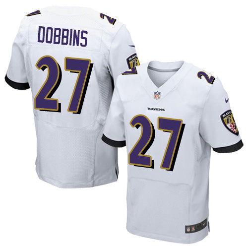 Custom Ravens #27 J.K. Dobbins White Men’s Stitched NFL New Elite Jersey
