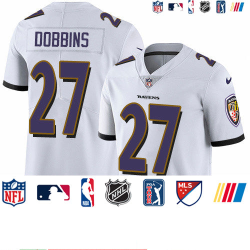 Custom Ravens #27 J.K. Dobbins White Men’s Stitched NFL Vapor Untouchable Limited Jersey
