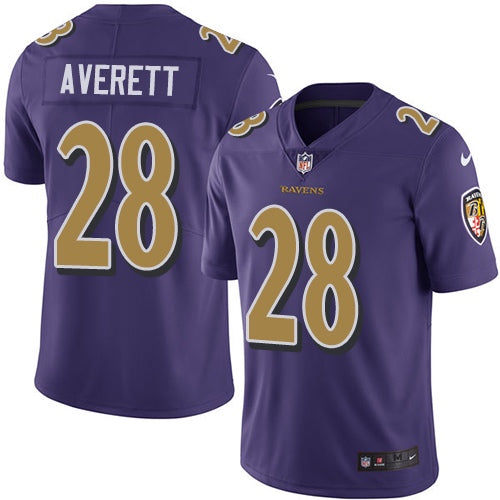 Custom Ravens #28 Anthony Averett Purple Men’s Stitched NFL Limited Rush Jersey