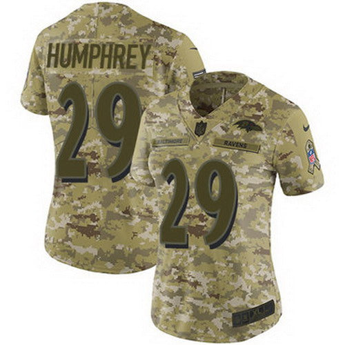 Custom Ravens #29 Marlon Humphrey Camo Women’s Stitched NFL Limited 2018 Salute to Service Jersey