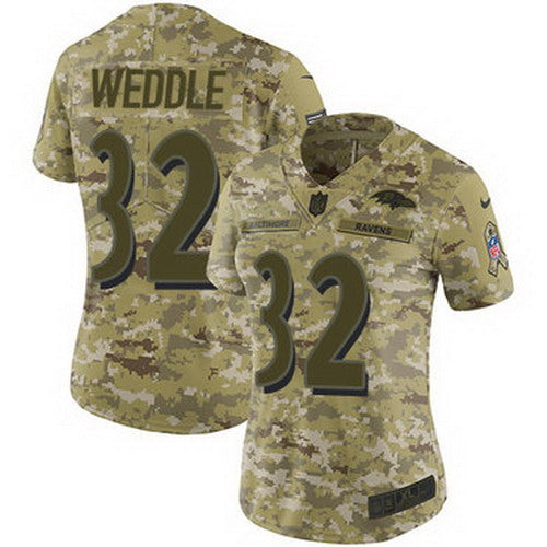 Custom Ravens #32 Eric Weddle Camo Women’s Stitched NFL Limited 2018 Salute to Service Jersey