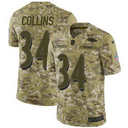 Custom Ravens #34 Alex Collins Camo Men’s Stitched NFL Limited 2018 Salute To Service Jersey