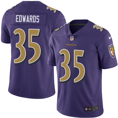 Custom Ravens #35 Gus Edwards Purple Men’s Stitched NFL Limited Rush Jersey