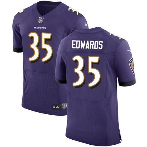 Custom Ravens #35 Gus Edwards Purple Team Color Men’s Stitched NFL Vapor Untouchable Elite Jersey