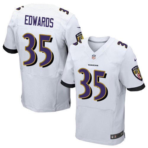 Custom Ravens #35 Gus Edwards White Men’s Stitched NFL New Elite Jersey