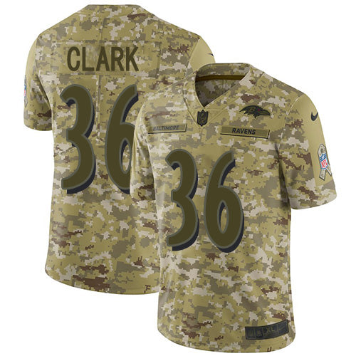 Custom Ravens #36 Chuck Clark Camo Men’s Stitched NFL Limited 2018 Salute To Service Jersey