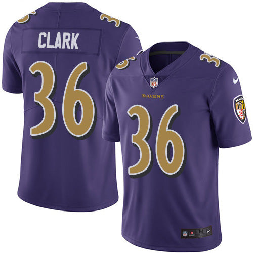 Custom Ravens #36 Chuck Clark Purple Men’s Stitched NFL Limited Rush Jersey
