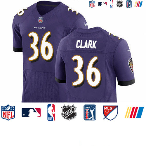 Custom Ravens #36 Chuck Clark Purple Team Color Men’s Stitched NFL Vapor Untouchable Elite Jersey