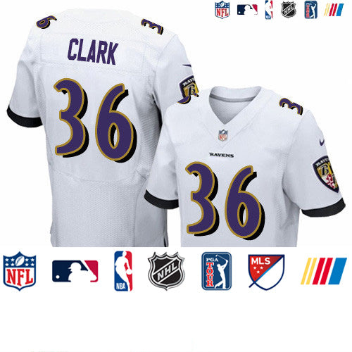 Custom Ravens #36 Chuck Clark White Men’s Stitched NFL New Elite Jersey