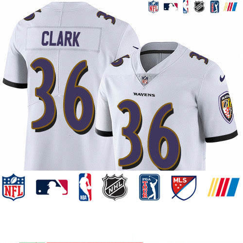 Custom Ravens #36 Chuck Clark White Men’s Stitched NFL Vapor Untouchable Limited Jersey