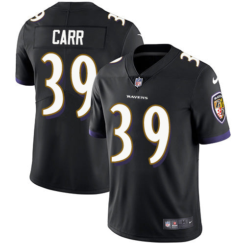 Custom Ravens #39 Brandon Carr Black Alternate Men’s Stitched NFL Vapor Untouchable Limited Jersey