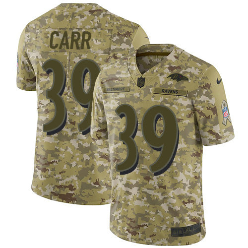 Custom Ravens #39 Brandon Carr Camo Men’s Stitched NFL Limited 2018 Salute To Service Jersey