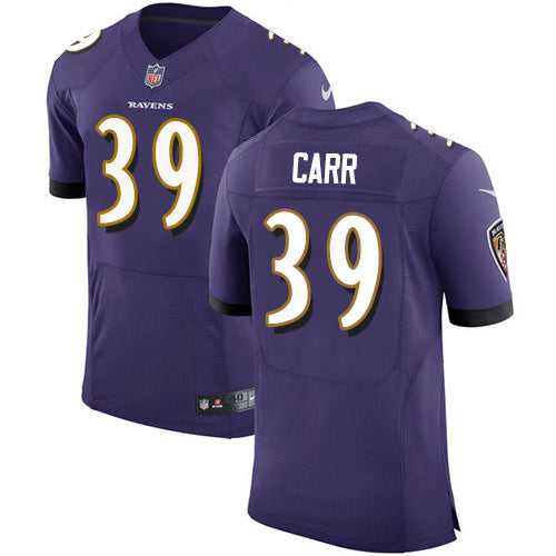 Custom Ravens #39 Brandon Carr Purple Team Color Men’s Stitched NFL Vapor Untouchable Elite Jersey