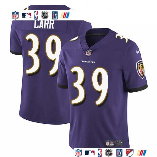 Custom Ravens #39 Brandon Carr Purple Team Color Men’s Stitched NFL Vapor Untouchable Limited Jersey