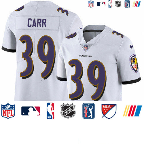 Custom Ravens #39 Brandon Carr White Men’s Stitched NFL Vapor Untouchable Limited Jersey