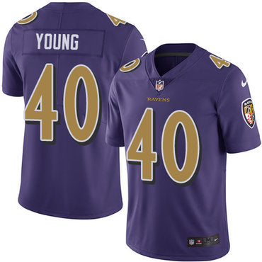 Custom Ravens #40 Kenny Young Purple Men’s Stitched NFL Limited Rush Jersey