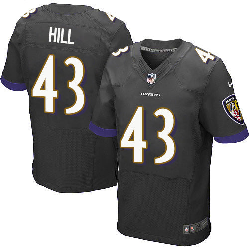 Custom Ravens #43 Justice Hill Black Alternate Men’s Stitched NFL New Elite Jersey