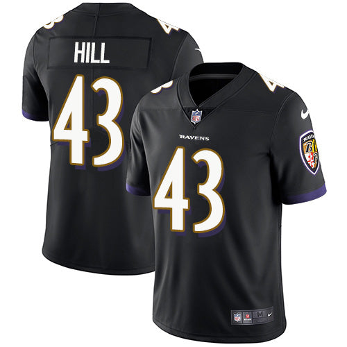 Custom Ravens #43 Justice Hill Black Alternate Men’s Stitched NFL Vapor Untouchable Limited Jersey